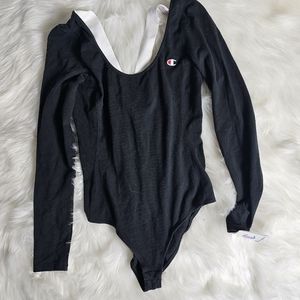 Champion strappy stripe red white suspender back black bodysuit NWT XS